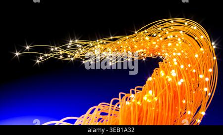 Fiber optics cables 3d dark blue background Stock Photo