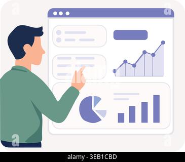 Business Growth Concept – Man Presenting Analytics Chart and Financial Graph Stock Vector