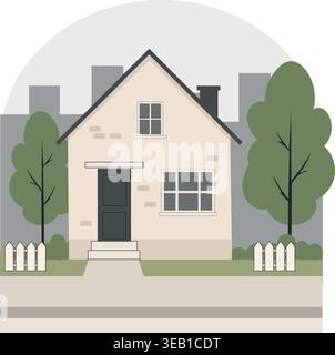 Modern Private House – Residential Architecture Illustration in Minimal Style Stock Vector