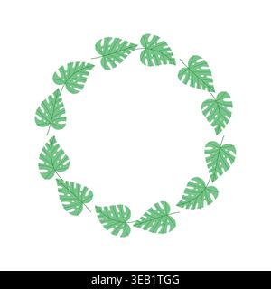 Monstera wreath vector flat botanical frame circle leaf border invitation design Stock Vector