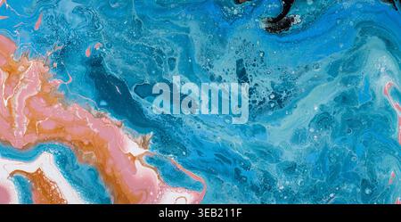Abstract Fluid Art Creation With Vibrant Blues and Pinks in a Smooth Wave Pattern Stock Photo