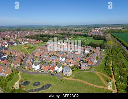 New housing built 2017-2019, Cresswell private housing estate in Angmering Village, West Sussex, UK. New build residential housing. Aerial view, sunny Stock Photo