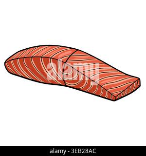 Fresh salmon fillet vector illustration, vibrant red and pink raw fish steak with defined lines, isolated on white Stock Vector