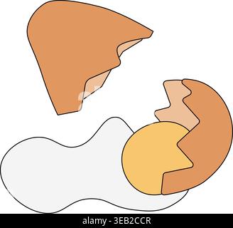 Egg illustration broken shell two halves Egg Colored composition hand drawn illustration. Vector graphic line art. Illustration for recipe cookbook, b Stock Vector