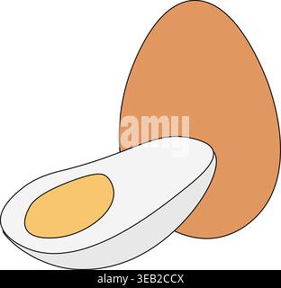 Whole brown egg and a perfectly sliced hard-boiled egg, Egg Colored composition hand drawn illustration. Vector graphic line art. For logo, web, packa Stock Vector