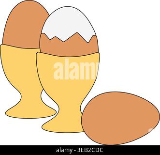 Icon of two eggs in an egg cup. and whole Egg Colored composition hand drawn illustration. Vector graphic line art. For poster, flyer, banner, invitat Stock Vector