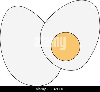 Two hard boiled eggs with one whole and one sliced in half Egg Colored composition hand drawn illustration. Vector graphic line art. bright yellow yol Stock Vector