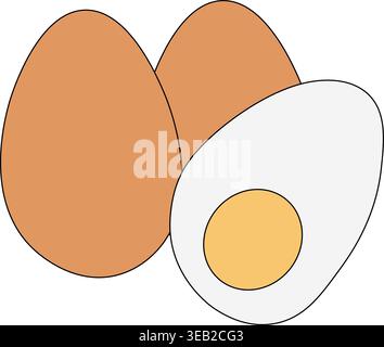 Fresh Organic Chicken Eggs on White Background. three Egg Colored composition hand drawn illustration. Vector graphic line art. for package, holiday d Stock Vector
