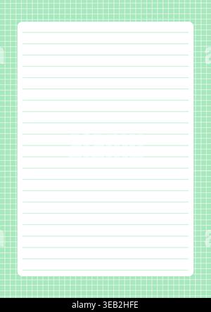 Bullet journal blank printable page with lined pattern template, simple minimalist checked light green frame vector illustration, things to do reminder, notes, fill in planner to organize life events Stock Vector