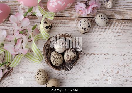 quail, easter decoration, bird's nest, quails, easter decorations, bird's nests Stock Photo