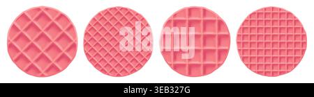Waffle round cracker, circle crepe pancake, stroopwafel brunch. Pink wafer icon and emoji of croffle christmas, graham dutch pattern. Candy texture of Stock Vector
