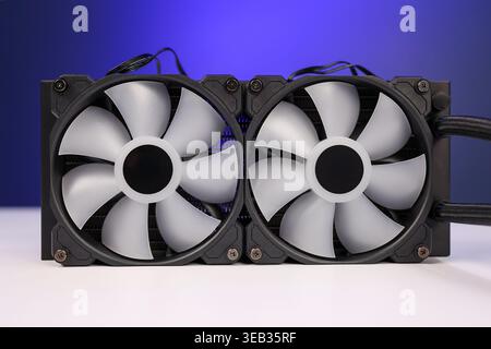 Desktop Computer Cooling Fans with Radiator for Gaming PC Liquid Cooling System (CPU Temperature Control) Stock Photo