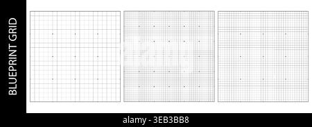 Paper grid overlay for blueprint bg, scanner pattern print. Tech digital hud of points dots and line, square black texture. Architecture drawing Stock Vector