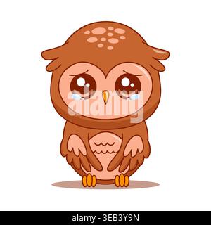 Cute crying owl cartoon character vector isolated on white Stock Vector