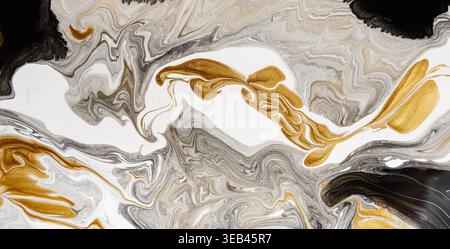 Abstract Art Creation With Flowing Patterns and Metallic Accents in Shades of Gold and Gray Stock Photo