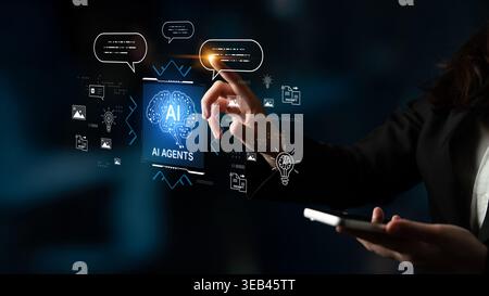 AI agents support prompt workflow, conversation and content generation, turning knowledge into actions with secure automation and measurable Stock Photo