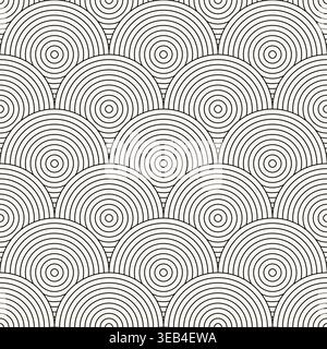 Seamless striped outline geometric monochrome pattern in Asian style. Beige minimalistic print - repeatable circle background. Perfect for textile Stock Vector