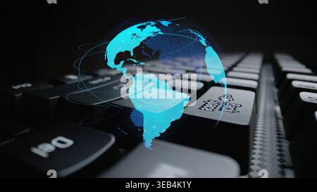 Global network connection visualization showing data exchange, digital link, worldwide communication. Global data flow and digital network Stock Photo