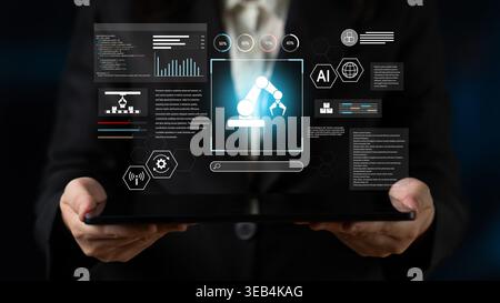 Robotic process automation enhances industrial efficiency through AI integration, intelligent control, and data-driven automation, improving workflow Stock Photo