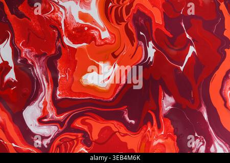 Vibrant Red and Orange Abstract Art With Swirling Patterns and Smooth Textures Created on Canvas Stock Photo