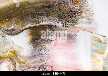 Abstract Art Piece Showcasing Fluid Patterns and Colors With a Blend of Gold and Pink Tones Stock Photo