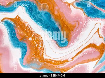 Colorful Abstract Artwork With Swirls of Blue, Pink, and Orange in Textured Patterns Stock Photo