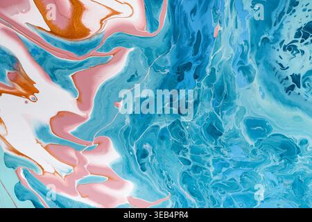 Abstract Painting in Vibrant Colors Showcasing Fluid Art Technique With Blue and Pink Tones Stock Photo