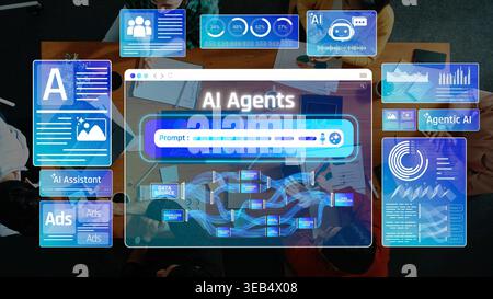 Digital Concept of AI Agents and Data Management with Visual Elements Representing Technology and Innovation in a Corporate Environment Sigmoid Stock Photo