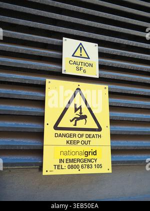 National Grid warning sign. Danger of death. Keep out. Wolverhampton - April 2026 Stock Photo