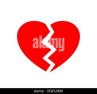 Broken red heart icon. Break hearts. Broken to two pieces. Emotional symbol of divorce. Emoji heartbreak. Breakup couple. Concept separation regret Stock Vector