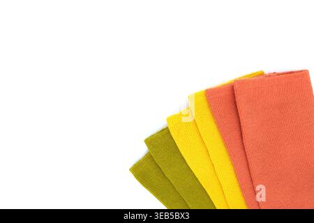 A Colorful Collection of Vibrant Cotton Socks Displayed on a White Background for Style Inspiration Stock Photo