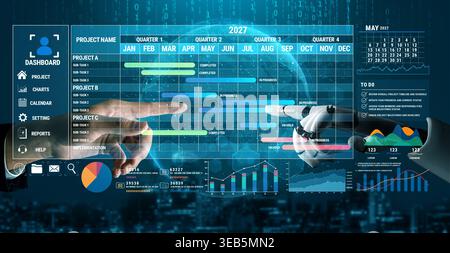 Project Management Dashboard with Timeline and Data Visualization for 2027 Planning and Progress Tracking in a Modern Business Environment Fluxor. Stock Photo