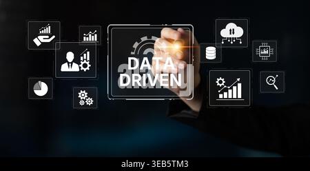 Data-driven decision-making empowers business through analytics, datum collection, and AI systems. Data driven tools support cloud data processing and Stock Photo