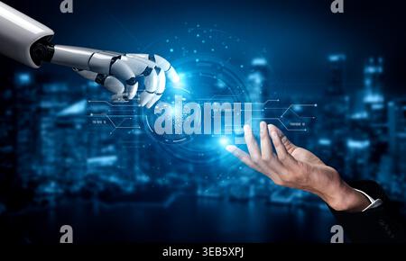AI processing digital data through neural circuits, analyzing signals, powering intelligence, and managing core functions in a connected technology Stock Photo
