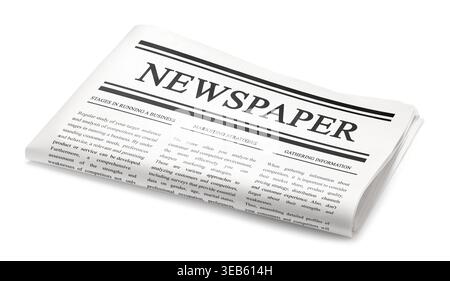 Folded newspaper isolated on white. Printed publication Stock Photo