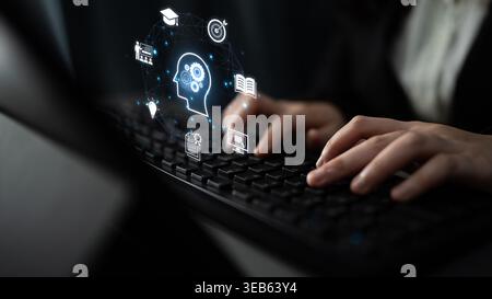 Concept of education and continuous learning. A network of e-learning resources for training, acquiring knowledge, and developing new skills for Stock Photo