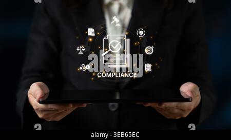 Concept of corporate compliance and risk management. Adhering to legal regulations and internal policies through systematic audits and process Stock Photo