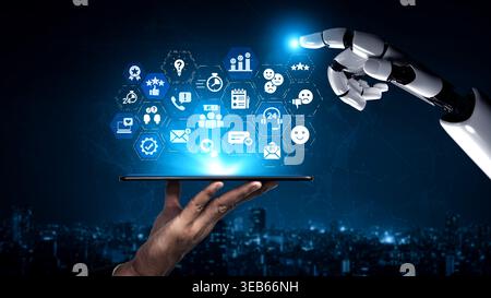 AI customer review analytics extract insights, improve satisfaction, and enhance service quality with predictive evaluation of feedback data. Entice Stock Photo