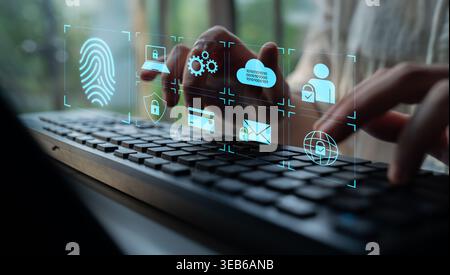 System for safeguarding digital identity using fingerprint authentication, encryption, and secure access protocols across cloud, device, and personal Stock Photo