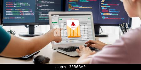 Cyber attacking concept. Malware alert showing on computer screen display scam and threat detection on computer system or online server to be removed Stock Photo