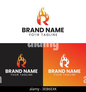 Modern Letter R Fire Flame Creative Abstract Initial R Burn Icon Illustration Stock Vector