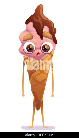Surprised cute colorful ice cream. Ice cream, cone, sweet, character, emotion, surprise, cute, colorful Stock Vector