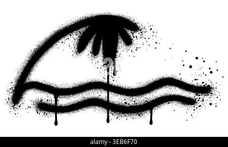 Spray Painted Graffiti summer icon with palm tree on white background. Stock Vector