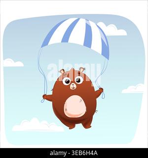 Cute vector bear flying on a parachute. Suitable for templates, advertising, holidays, postcards, and stationery Stock Vector