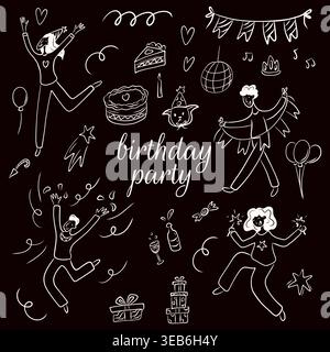 Vector illustration of a birthday party in doodle style. Party, carnival, celebration Stock Vector