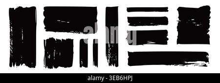 Rough brush square, rectangle frame with torn edges and jagged borders. Square and rectangle shapes for text boxes, vintage paper texture with rough brush black ink strokes. Vector illustration Stock Vector