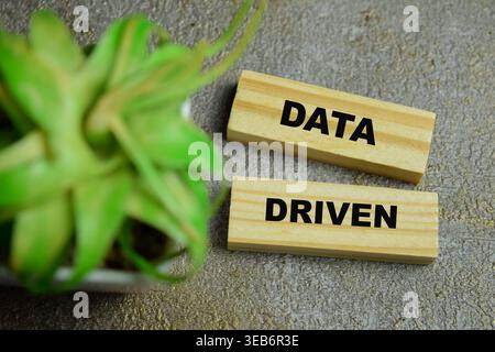 Concept of data driven text on wooden blocks. For business and strong impact Stock Photo