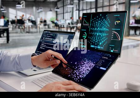 Latino Data Scientist Working On Machine Learning Models And Big Data Clustering For Enhanced Business Analytics Stock Photo