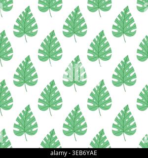 Monstera leaf seamless pattern vector flat botanical background summer textile print Stock Vector