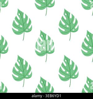 Monstera leaf seamless pattern vector flat botanical background summer textile print Stock Vector